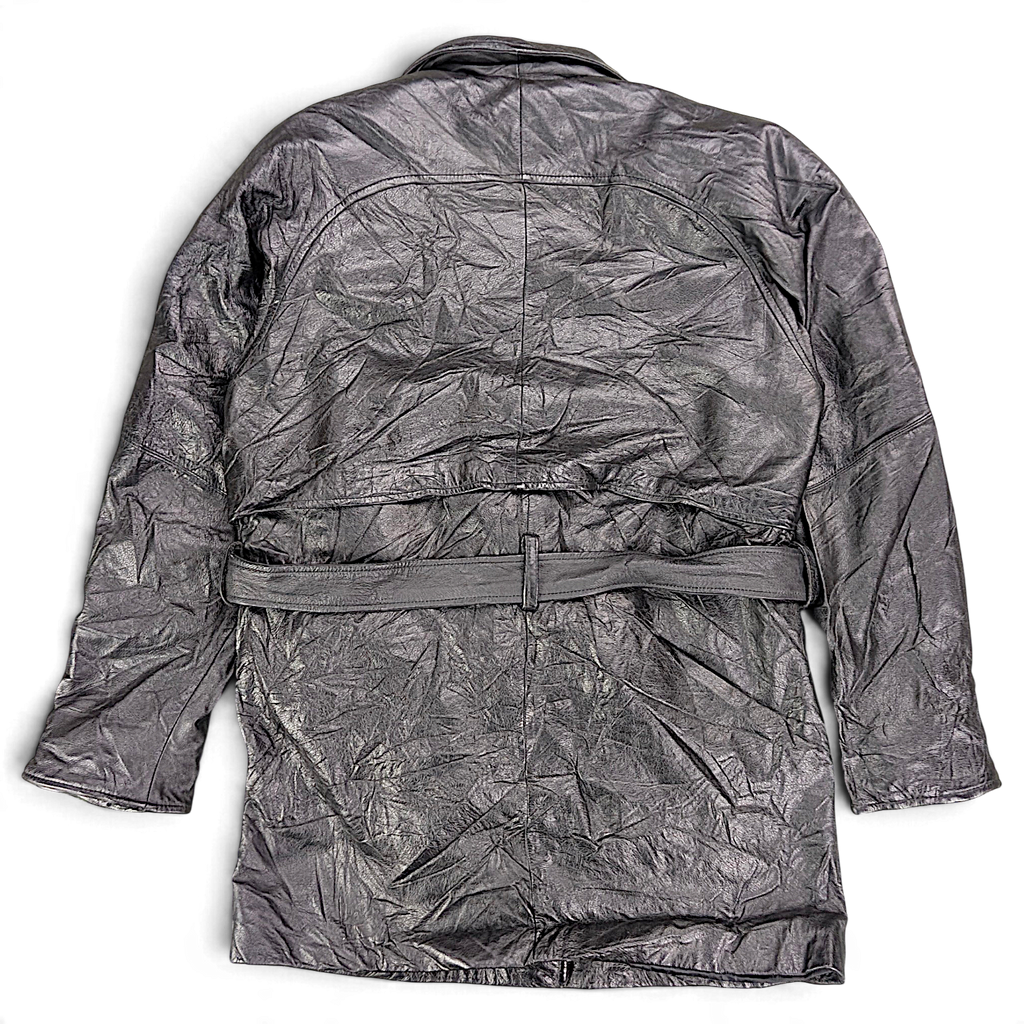 Wilsons Leather Black Thinsulate Belted Leather Coat – XS – back view.