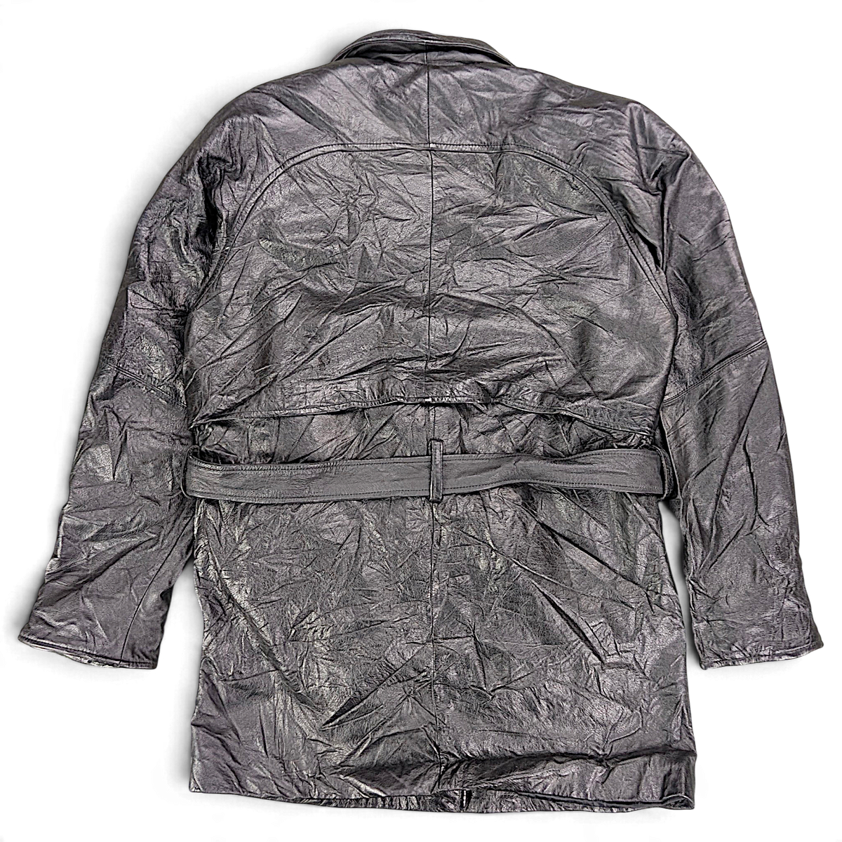 Wilsons Leather Black Thinsulate Belted Leather Coat – XS – back view.