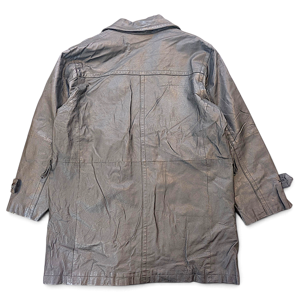 Towncraft Black Genuine Nappa Leather Double-Breasted Car Coat – L – back view.