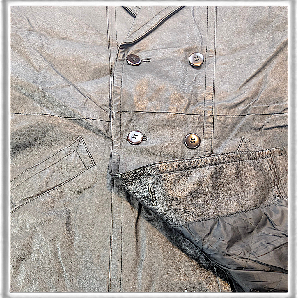 Towncraft Black Genuine Nappa Leather Double-Breasted Car Coat – L – detail view 4.
