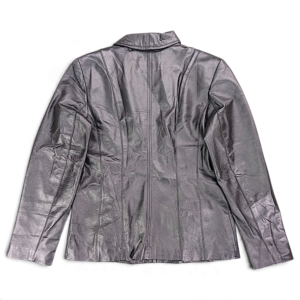 East 5th Black Genuine Leather Zip Jacket – M – back view.