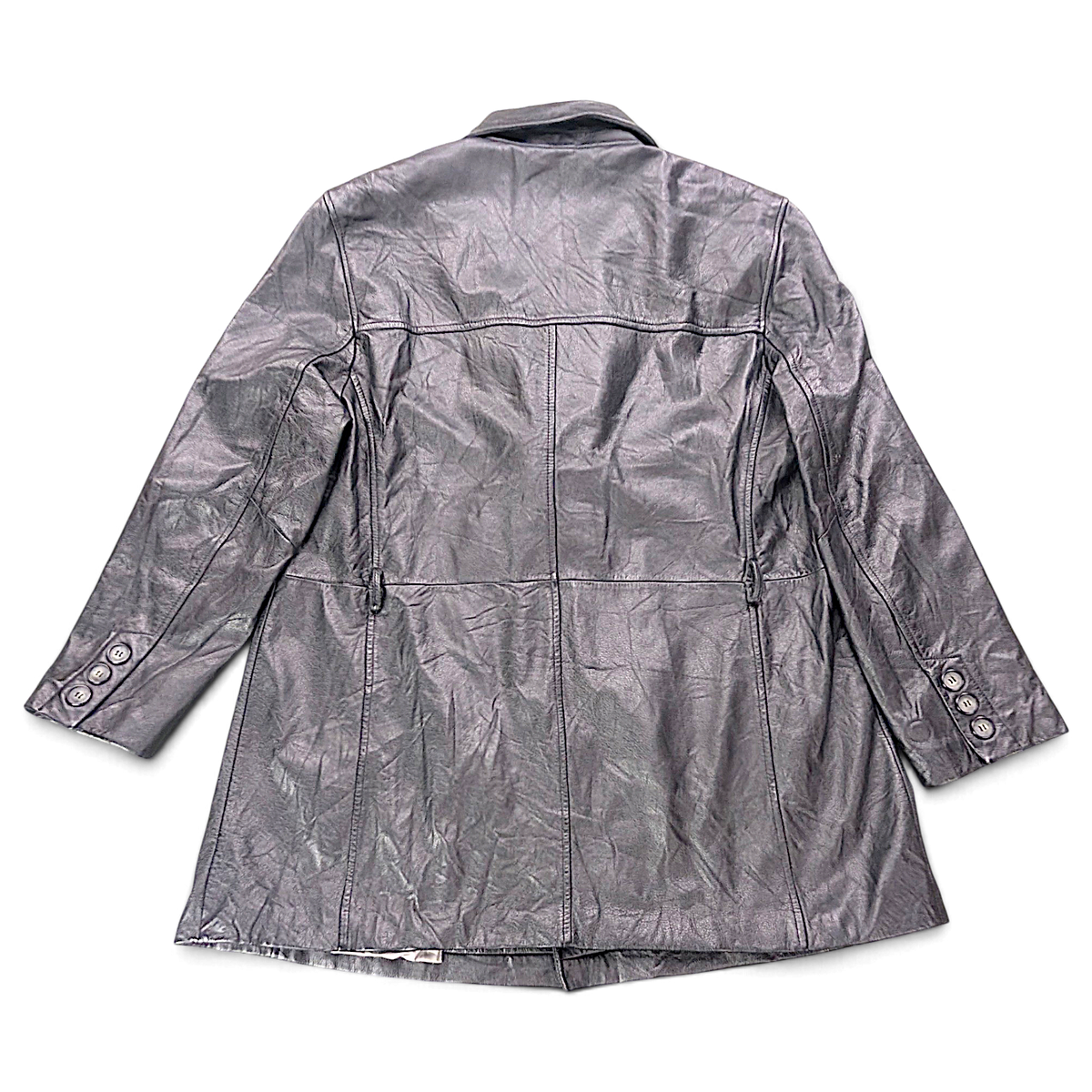 Colebrook & Co. Black Genuine Leather Double-Breasted Car Coat – Size Unmarked – back view.