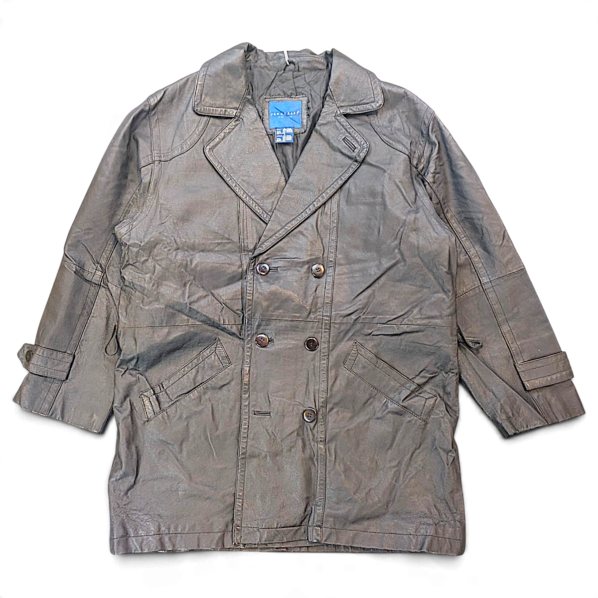 Towncraft Black Genuine Nappa Leather Double-Breasted Car Coat – L – front view.
