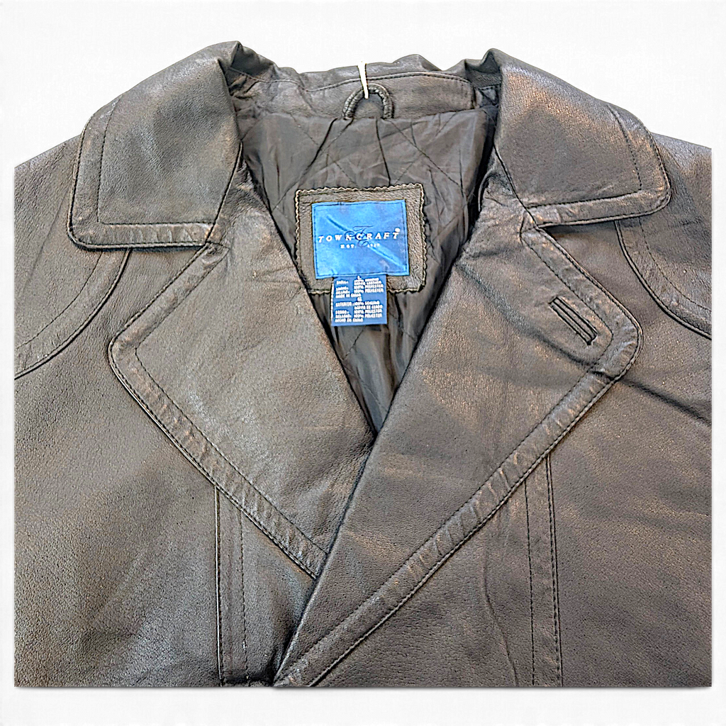 Towncraft Black Genuine Nappa Leather Double-Breasted Car Coat – L – detail view 3.