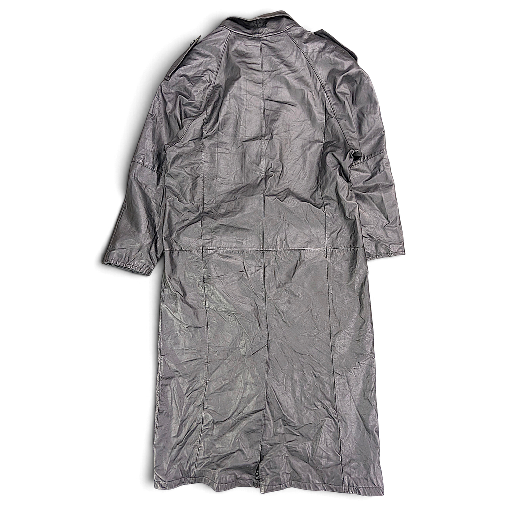 Split End Ltd. Black Genuine Leather Trench Coat – M – back view.