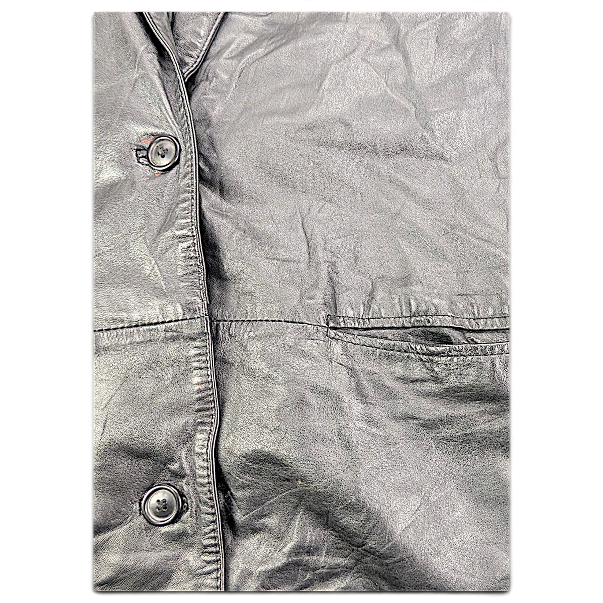 Split End Ltd. Black Genuine Leather Trench Coat – M – waist pocket detail.