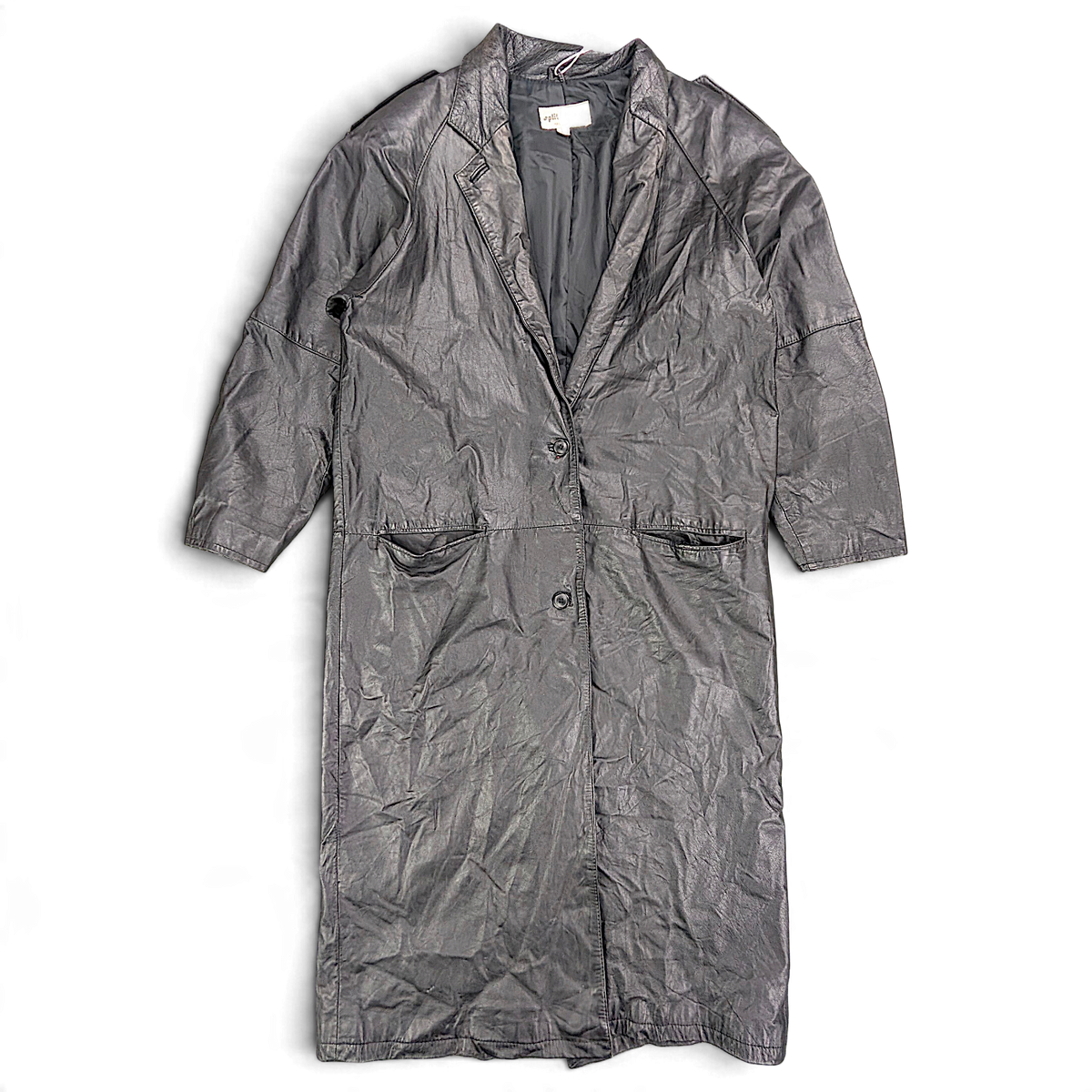 Split End Ltd. Black Genuine Leather Trench Coat – M – front view.