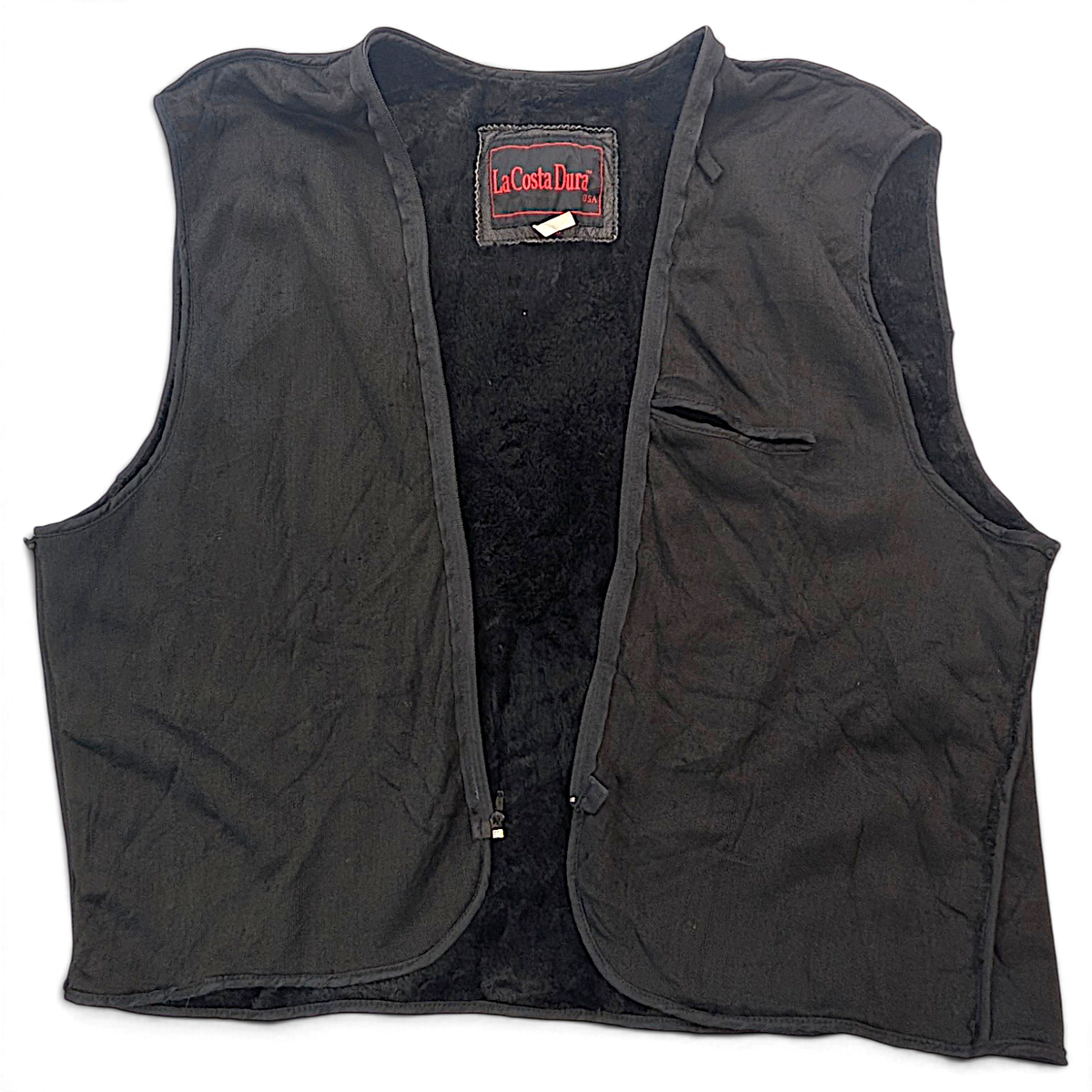 La Costa Dura Black Leather Field Jacket with Removable Plush Liner – XXL – lining and interior detail.