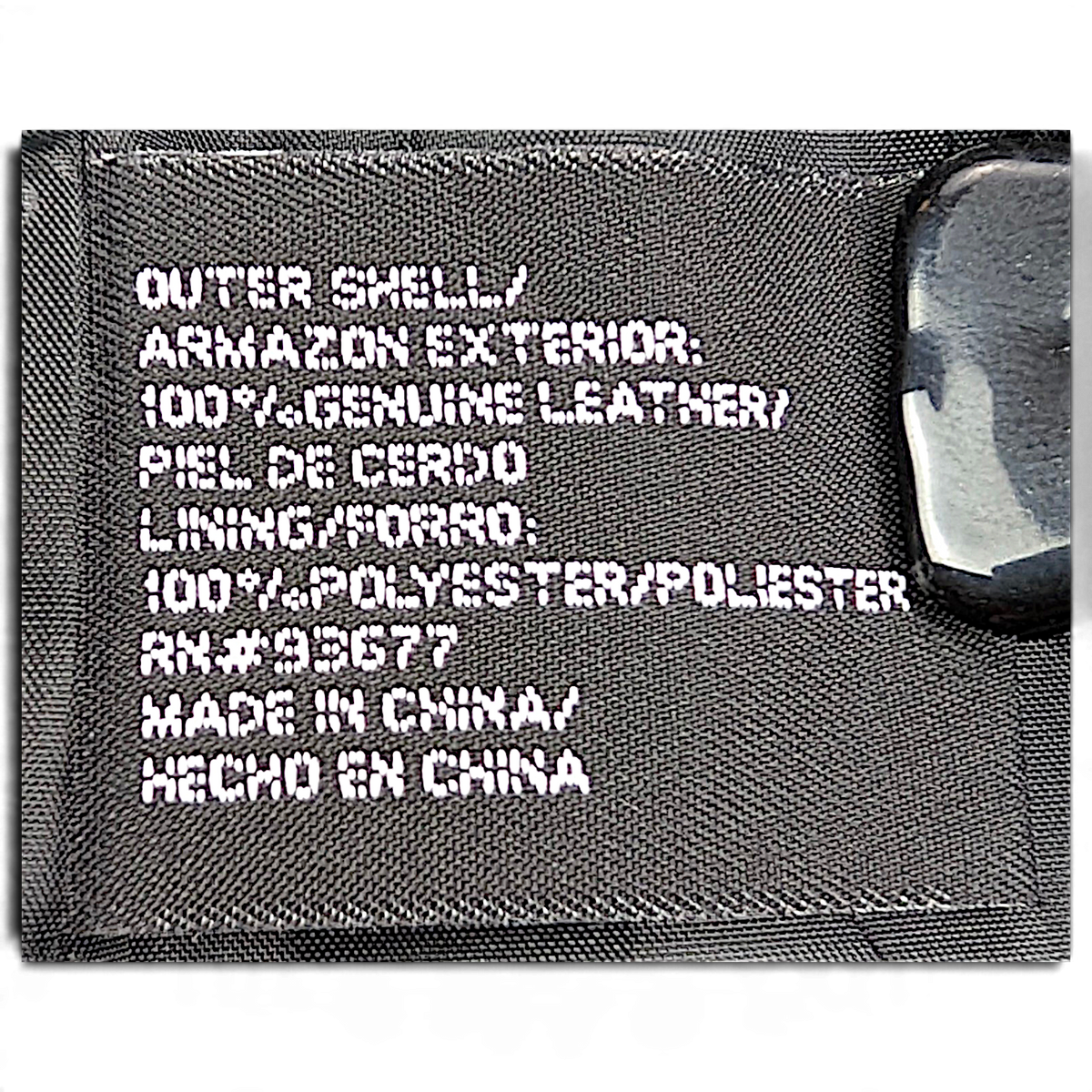 East 5th Black Genuine Leather Zip Jacket – M – composition and made-in-China label.