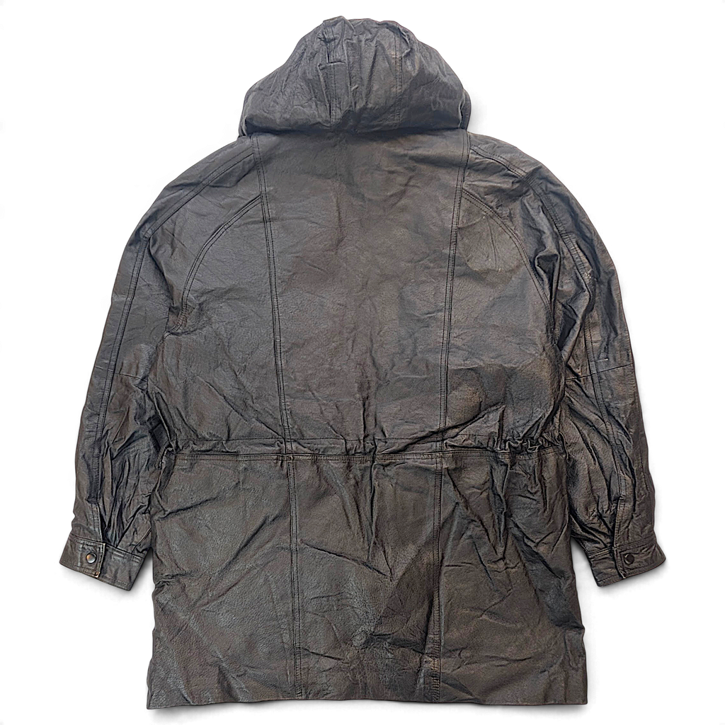 La Costa Dura Black Leather Field Jacket with Removable Plush Liner – XXL – collar detail.