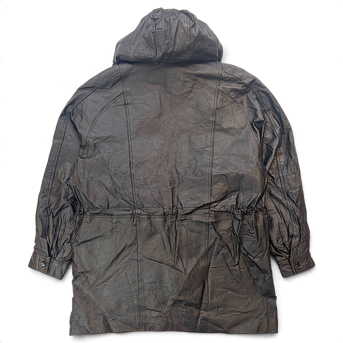 La Costa Dura Black Leather Field Jacket with Removable Plush Liner – XXL – collar detail.