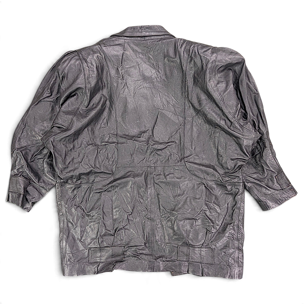 Unbranded Black Leather-Look Blazer with Missing Buttons – 38 – back view.