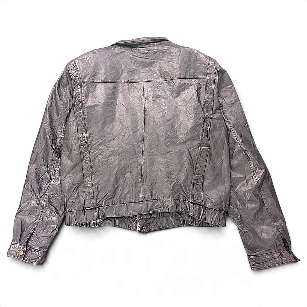 C'Zar Black Genuine Leather Jacket with Removable Plush Liner – 48 – back view.