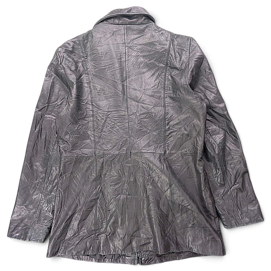 JLC New York Black Genuine Leather Zip Coat – L – back view.