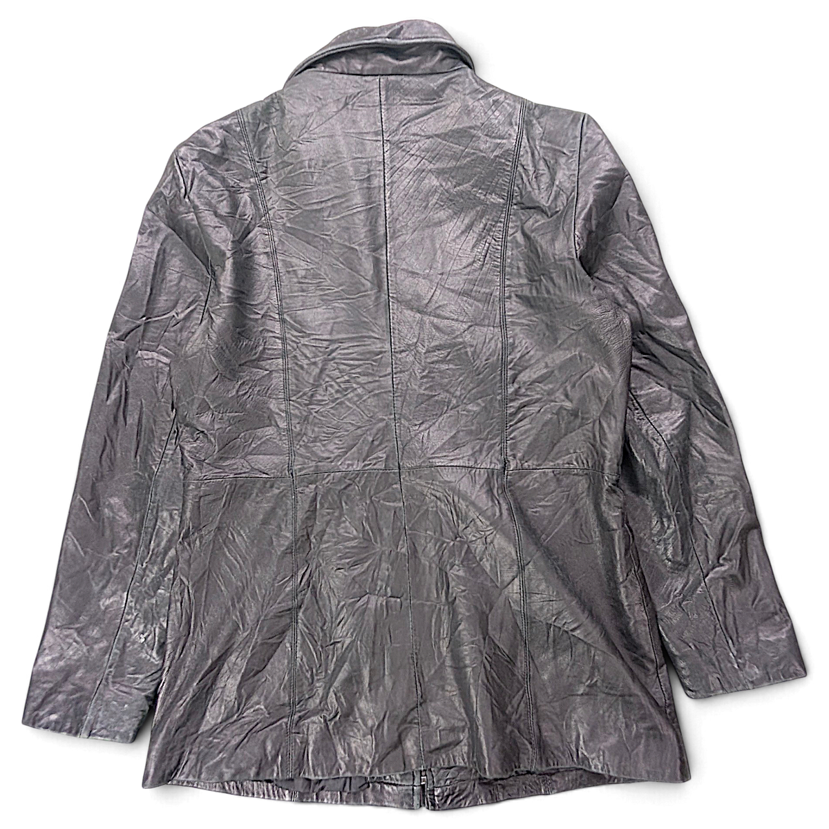 JLC New York Black Genuine Leather Zip Coat – L – back view.
