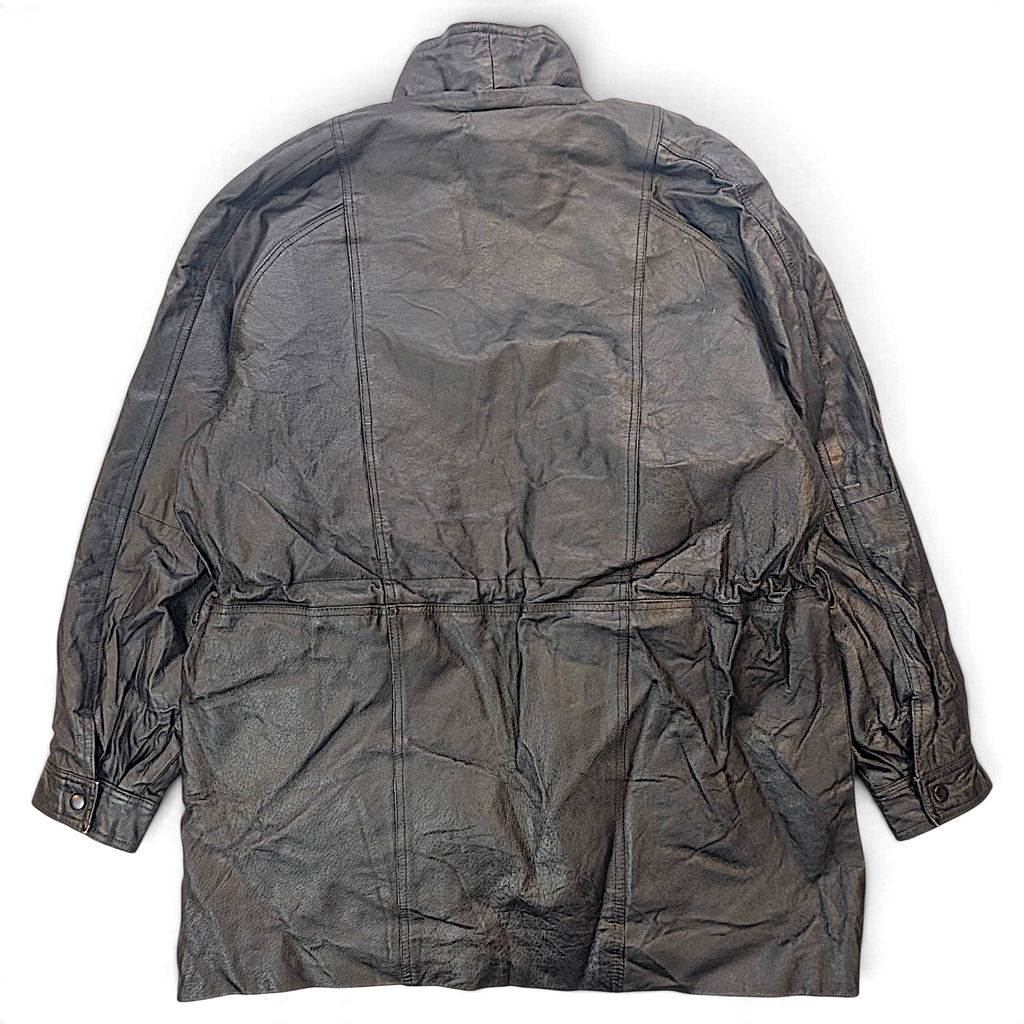 La Costa Dura Black Leather Field Jacket with Removable Plush Liner – XXL – back view.
