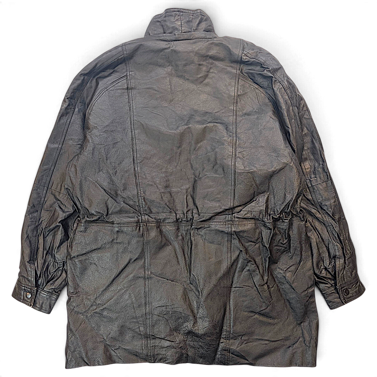 La Costa Dura Black Leather Field Jacket with Removable Plush Liner – XXL – back view.