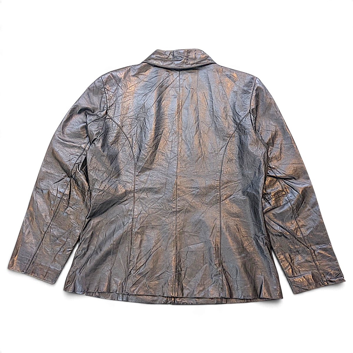 Worthington Black Genuine Leather Zip Jacket – L – back view.