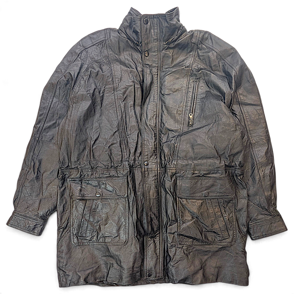La Costa Dura Black Leather Field Jacket with Removable Plush Liner – XXL – front view.