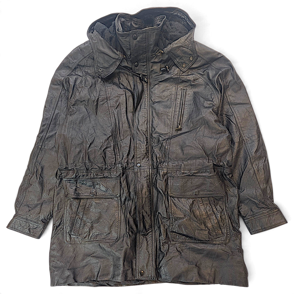 La Costa Dura Black Leather Field Jacket with Removable Plush Liner – XXL – lining and interior detail.