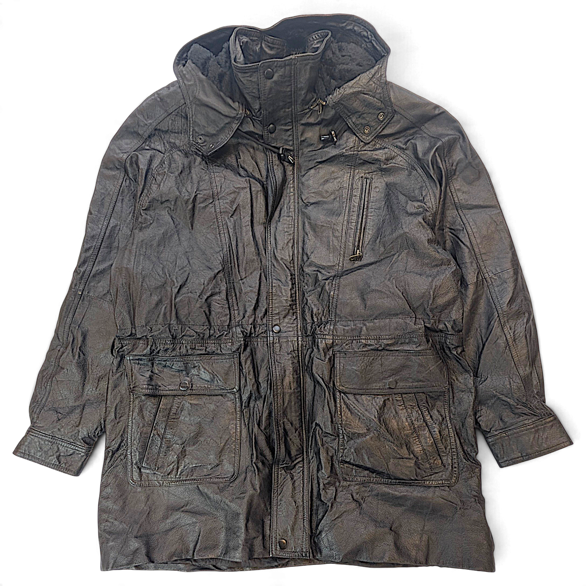 La Costa Dura Black Leather Field Jacket with Removable Plush Liner – XXL – lining and interior detail.