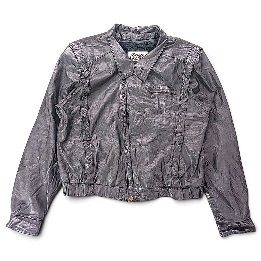 C'Zar Black Genuine Leather Jacket with Removable Plush Liner – 48 – front view.