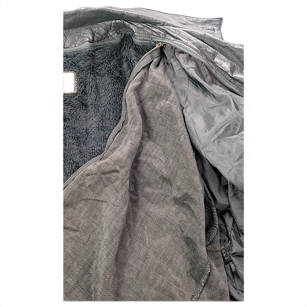 C'Zar Black Genuine Leather Jacket with Removable Plush Liner – 48 – lining and interior detail.