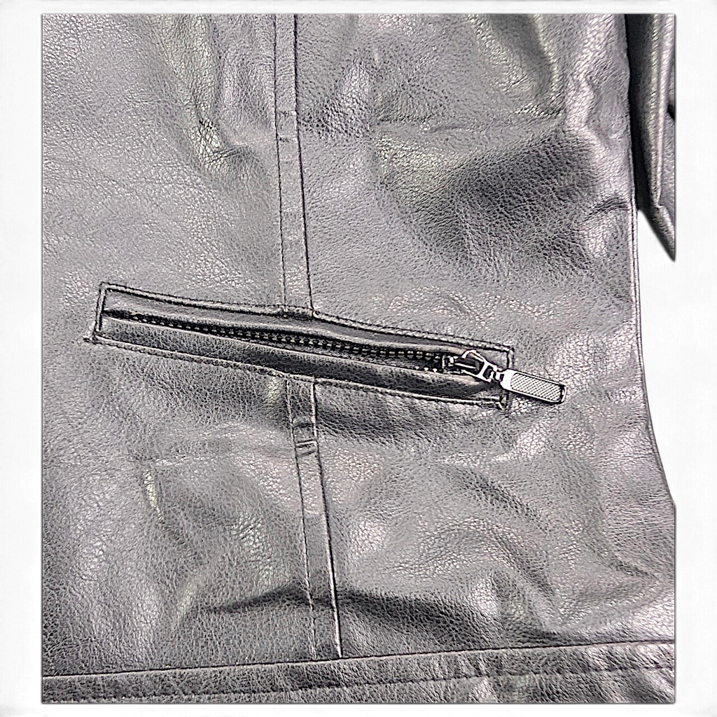 Fairweather Black Faux Leather Zip Jacket – M – zipped pocket detail.