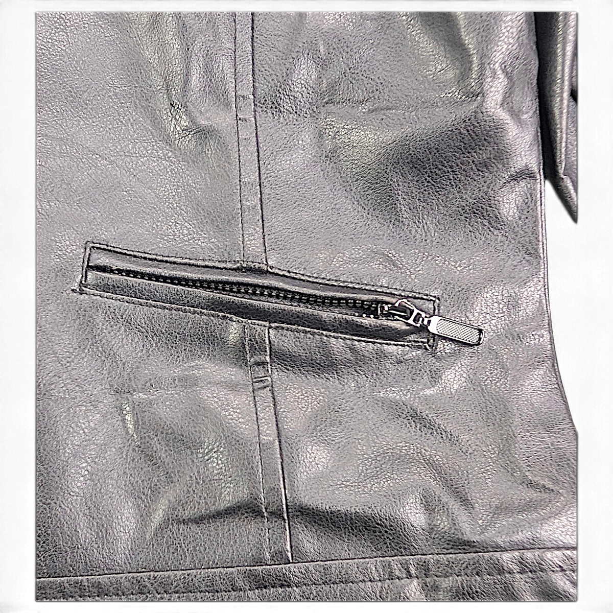 Fairweather Black Faux Leather Zip Jacket – M – zipped pocket detail.