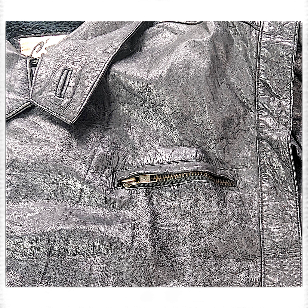 C'Zar Black Genuine Leather Jacket with Removable Plush Liner – 48 – fastening and hardware detail.