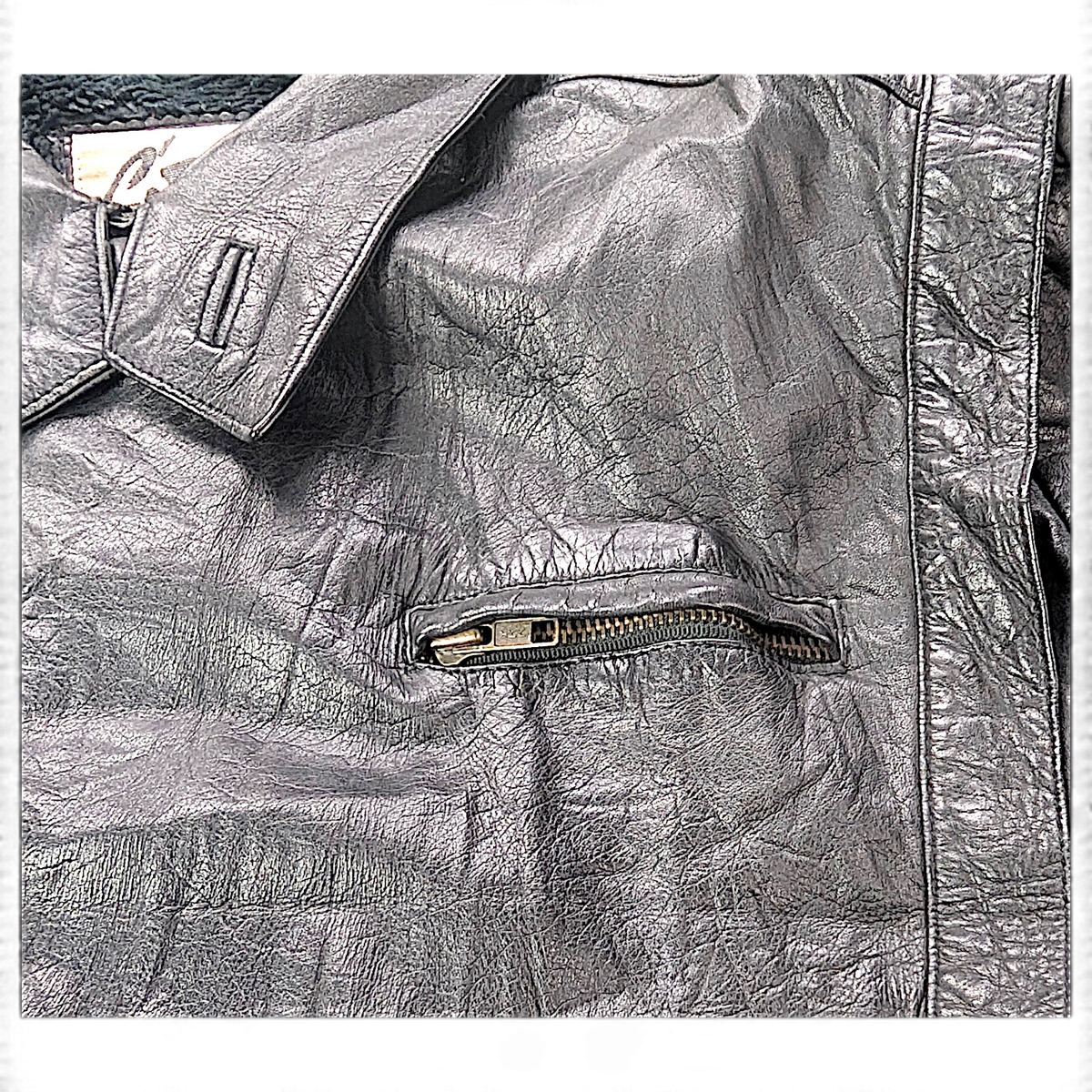 C'Zar Black Genuine Leather Jacket with Removable Plush Liner – 48 – fastening and hardware detail.