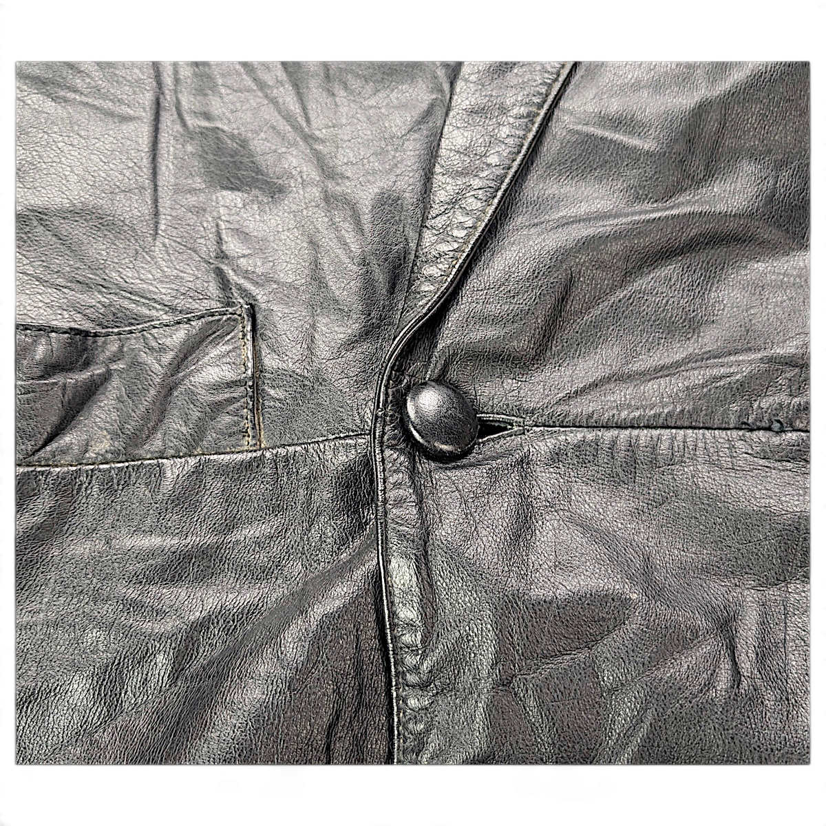 Vintage Black Genuine Leather Maxi Trench Coat Made in Korea – M – detail view 3.