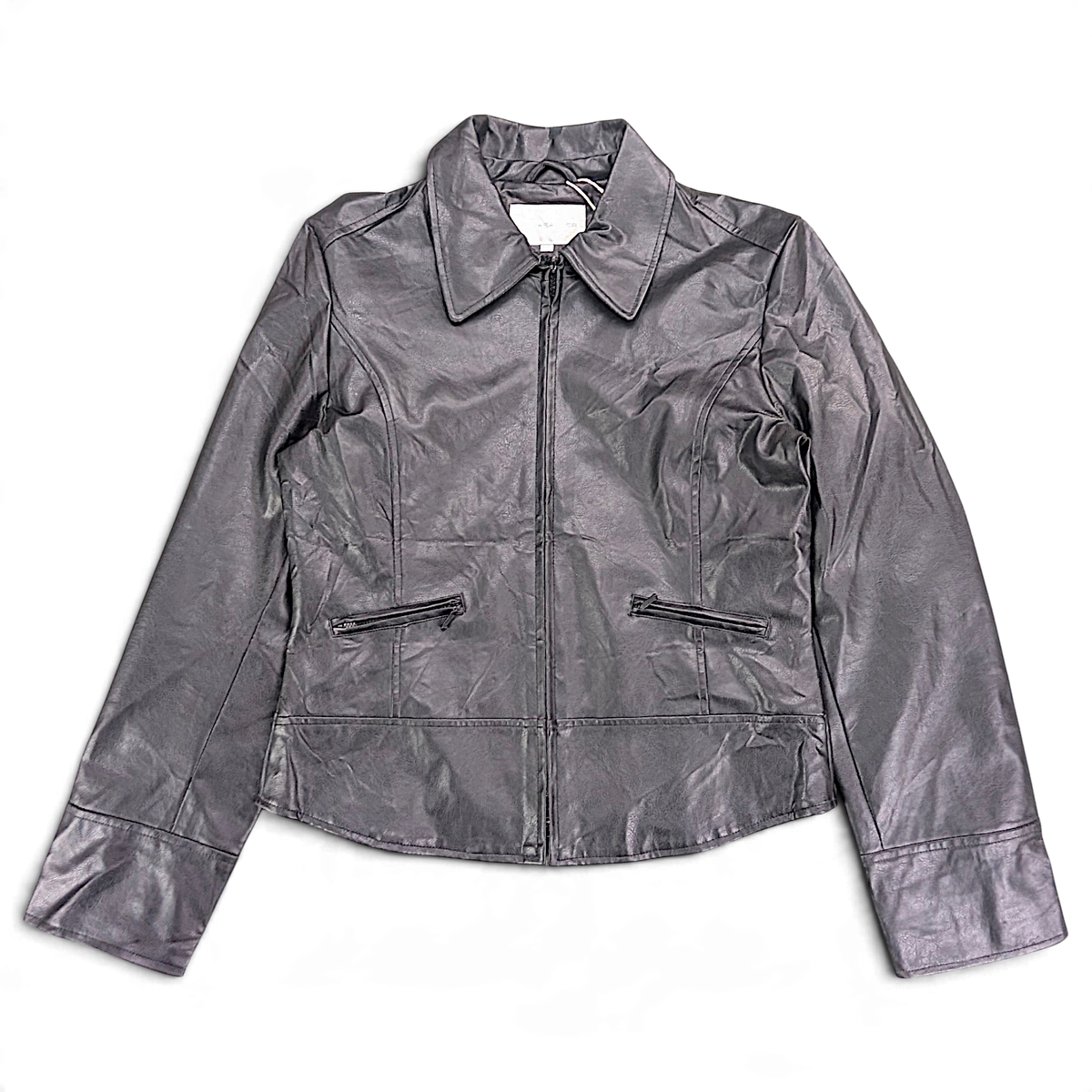 Fairweather Black Faux Leather Zip Jacket – M – front view.