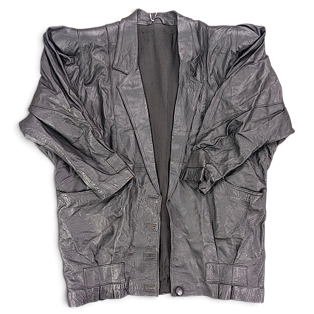 Unbranded Black Leather-Look Blazer with Missing Buttons – 38 – front view.