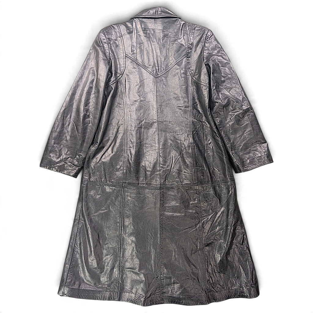 Chacalou Leathertown Black Leather-Look Trench Coat – Size Unmarked – back view.