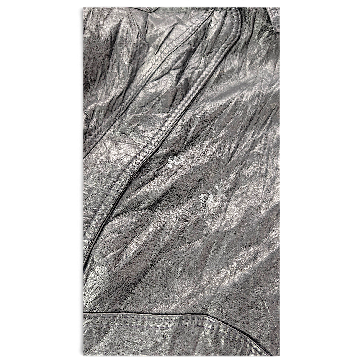 Unbranded Black Faux Leather Bomber Jacket with Paint Mark – Size Unmarked – visible condition detail.