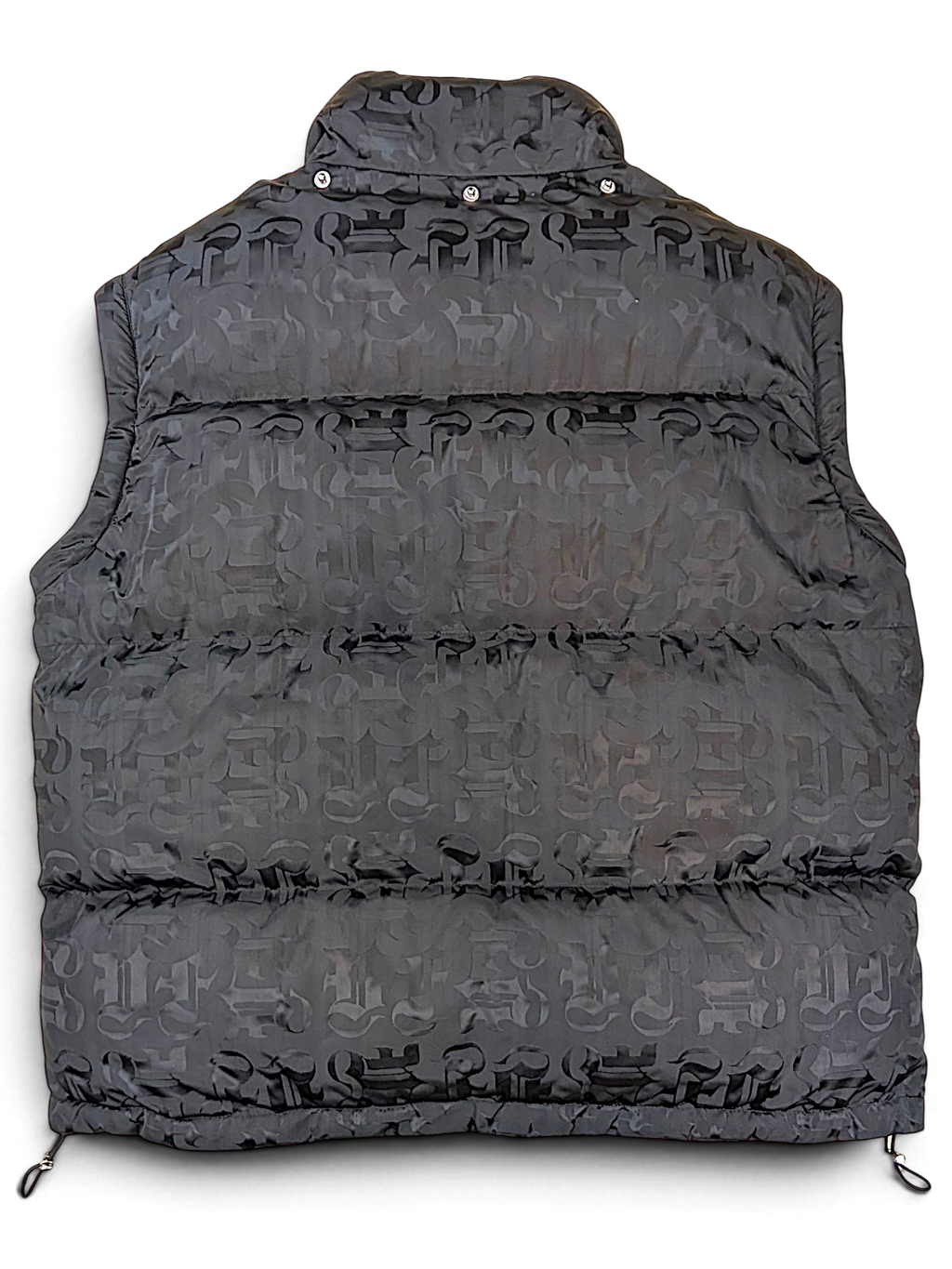 VFlame convertible black vest showing tonal monogram and high collar