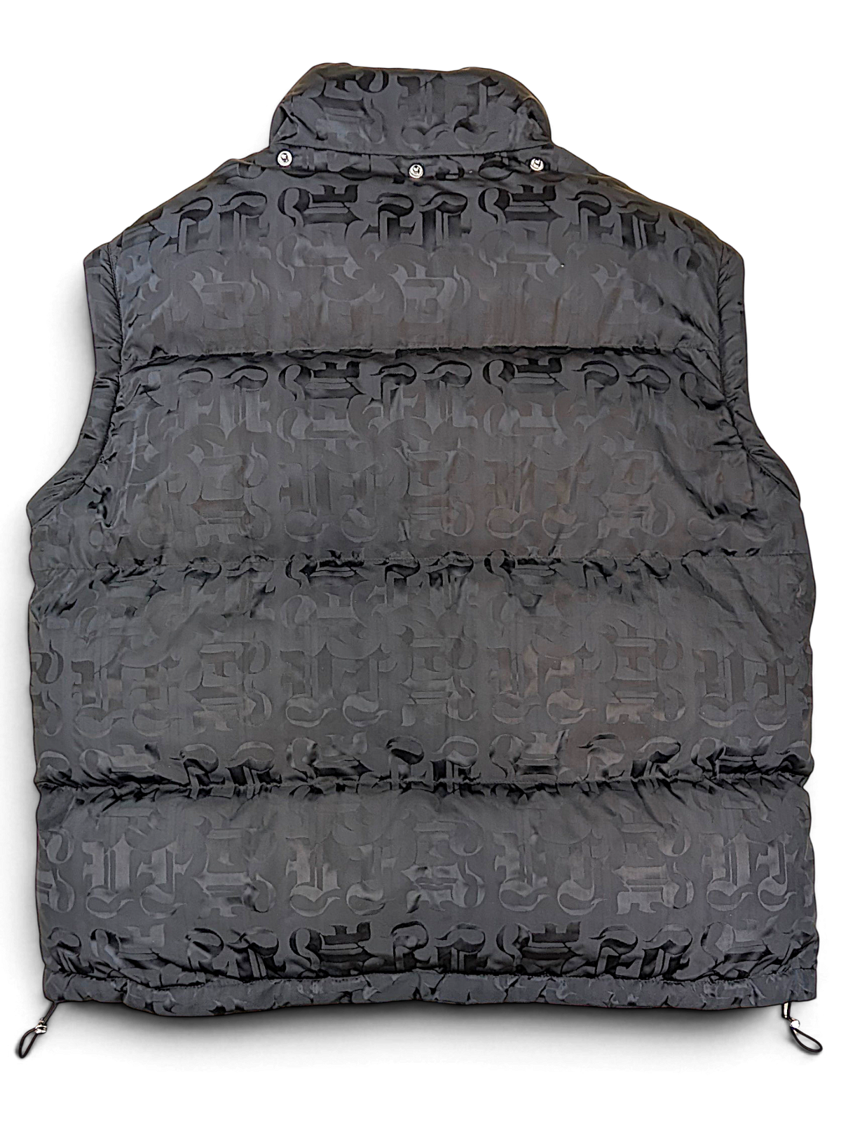 VFlame convertible black vest showing tonal monogram and high collar