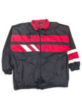 Active Elements Black and Red Stripe Windbreaker; Front view with red panels and white stripe details.
