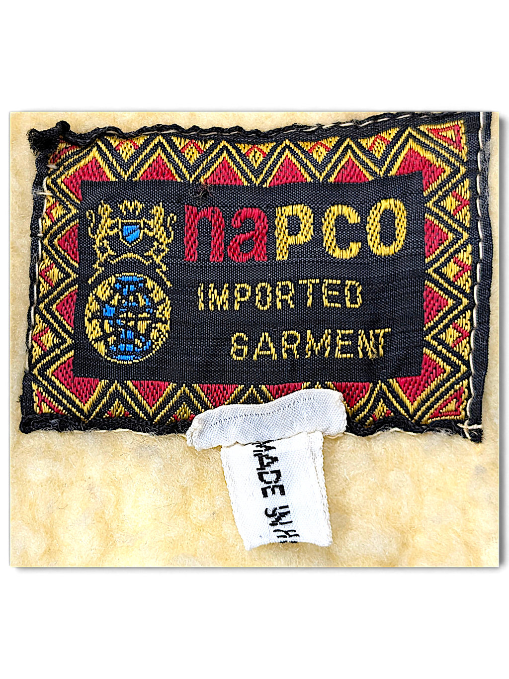 NAPCO Beige Teddy Lined Zip Jacket; Internal brand label against the plush lining.