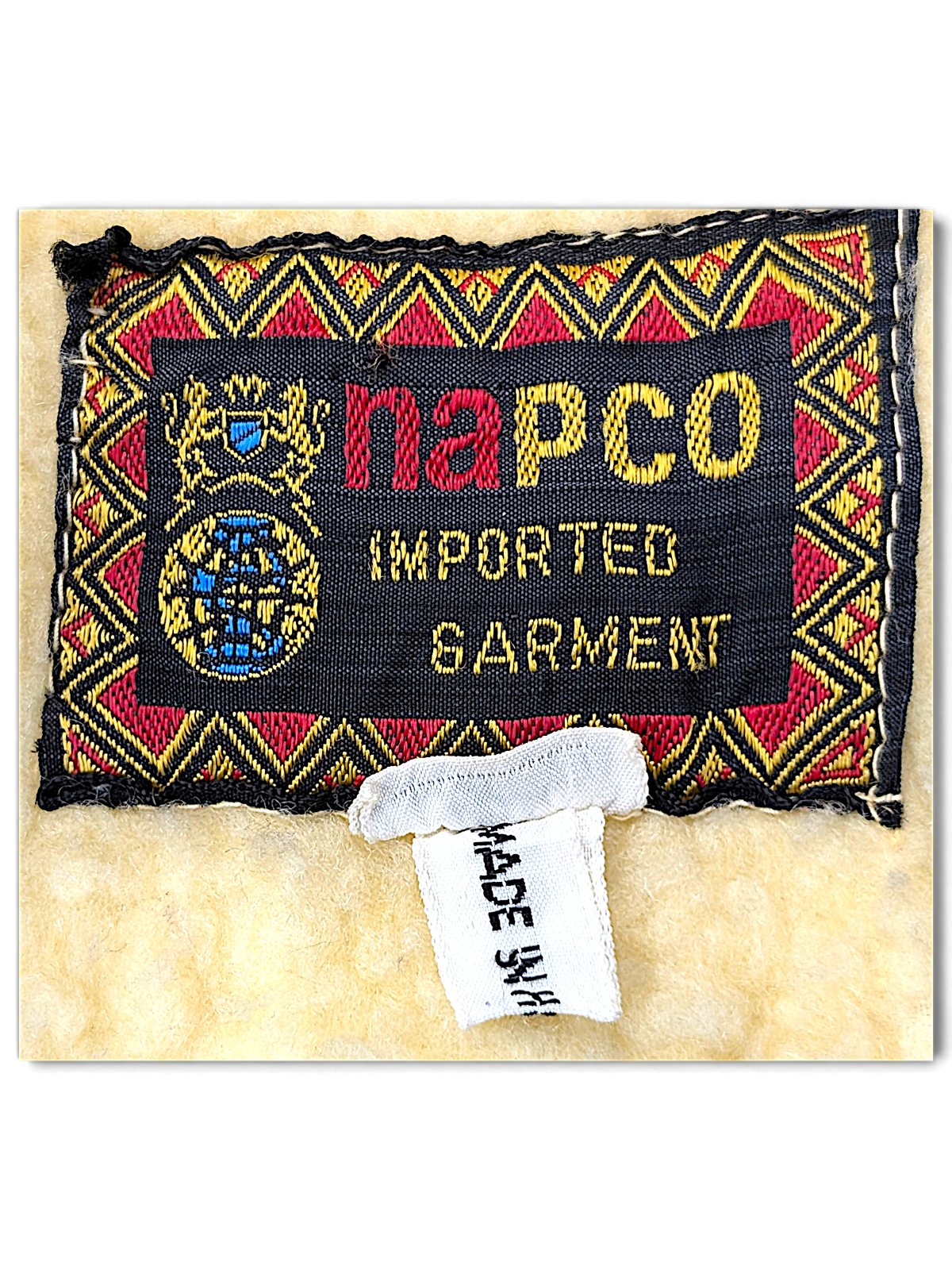 NAPCO Beige Teddy Lined Zip Jacket; Internal brand label against the plush lining.