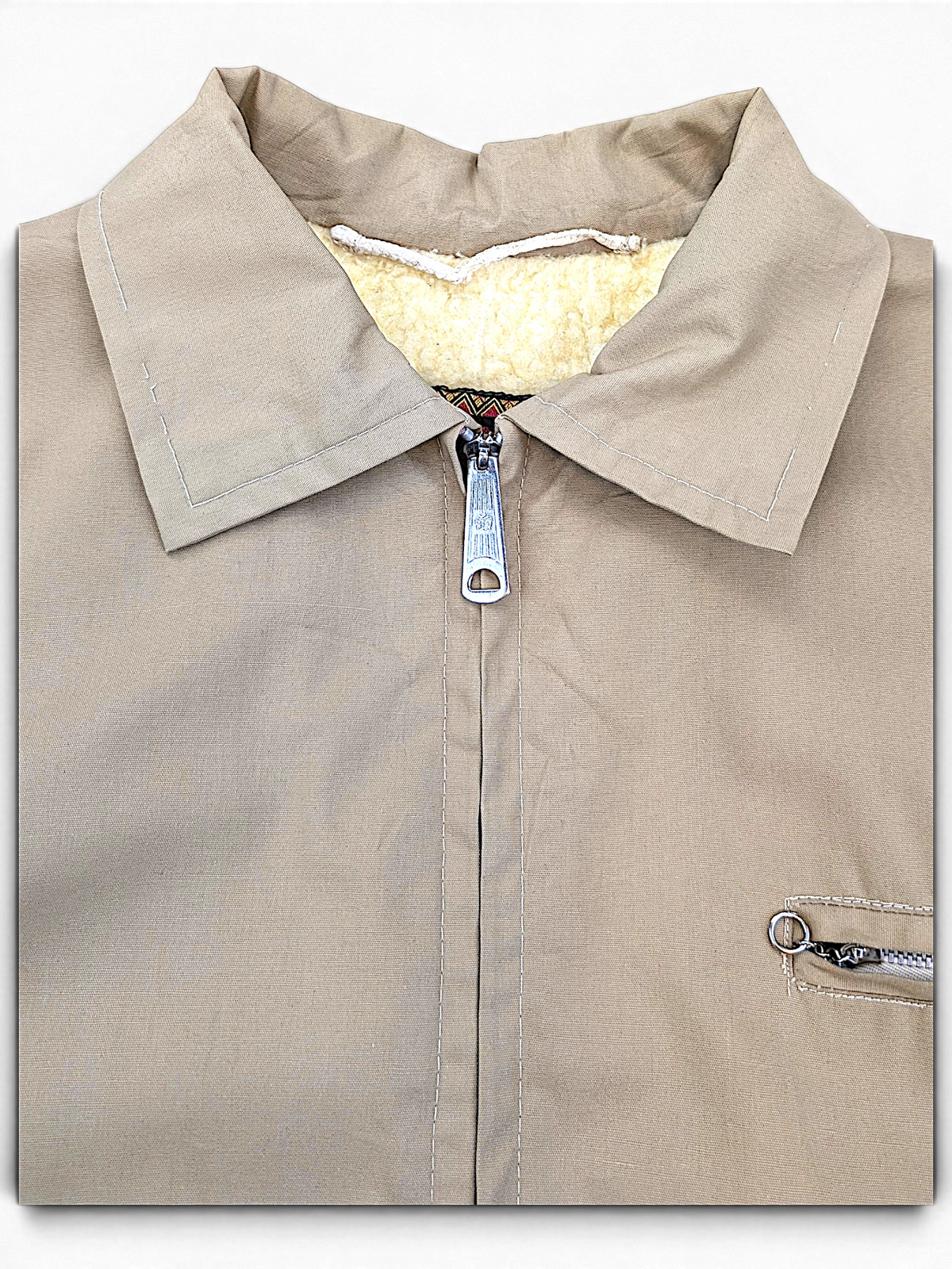 NAPCO Beige Teddy Lined Zip Jacket; Lining and metal front zip detail.