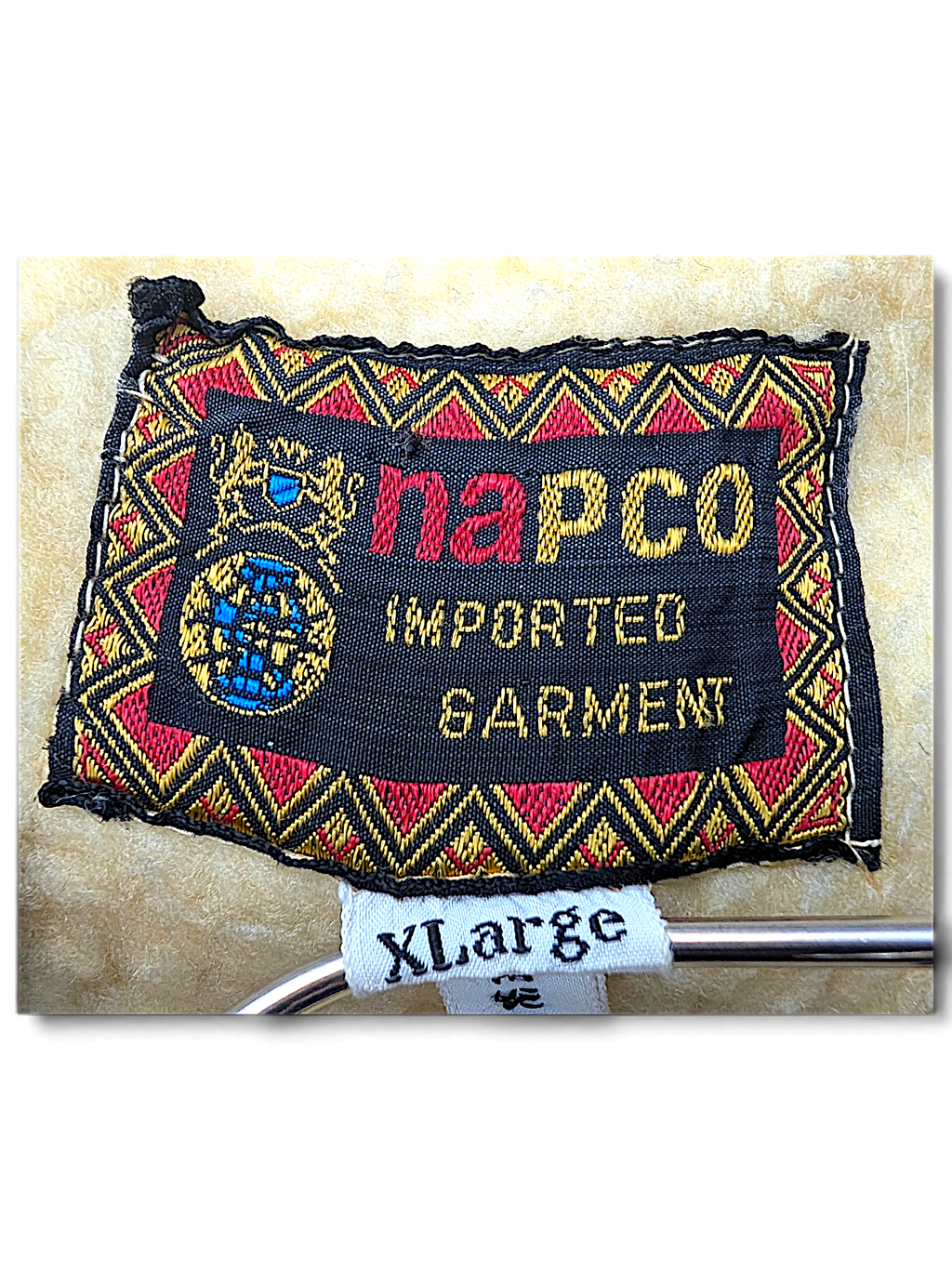 NAPCO Beige Teddy Lined Zip Jacket; NAPCO label and XL size tag.