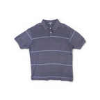 JAKE & IPI pre-owned Nautica navy polo shirt with subtle horizontal stripes and embroidered sail logo.