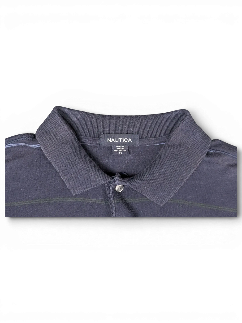 JAKE & IPI pre-owned navy Nautica polo shirt with subtle horizontal stripes and a ribbed collar
