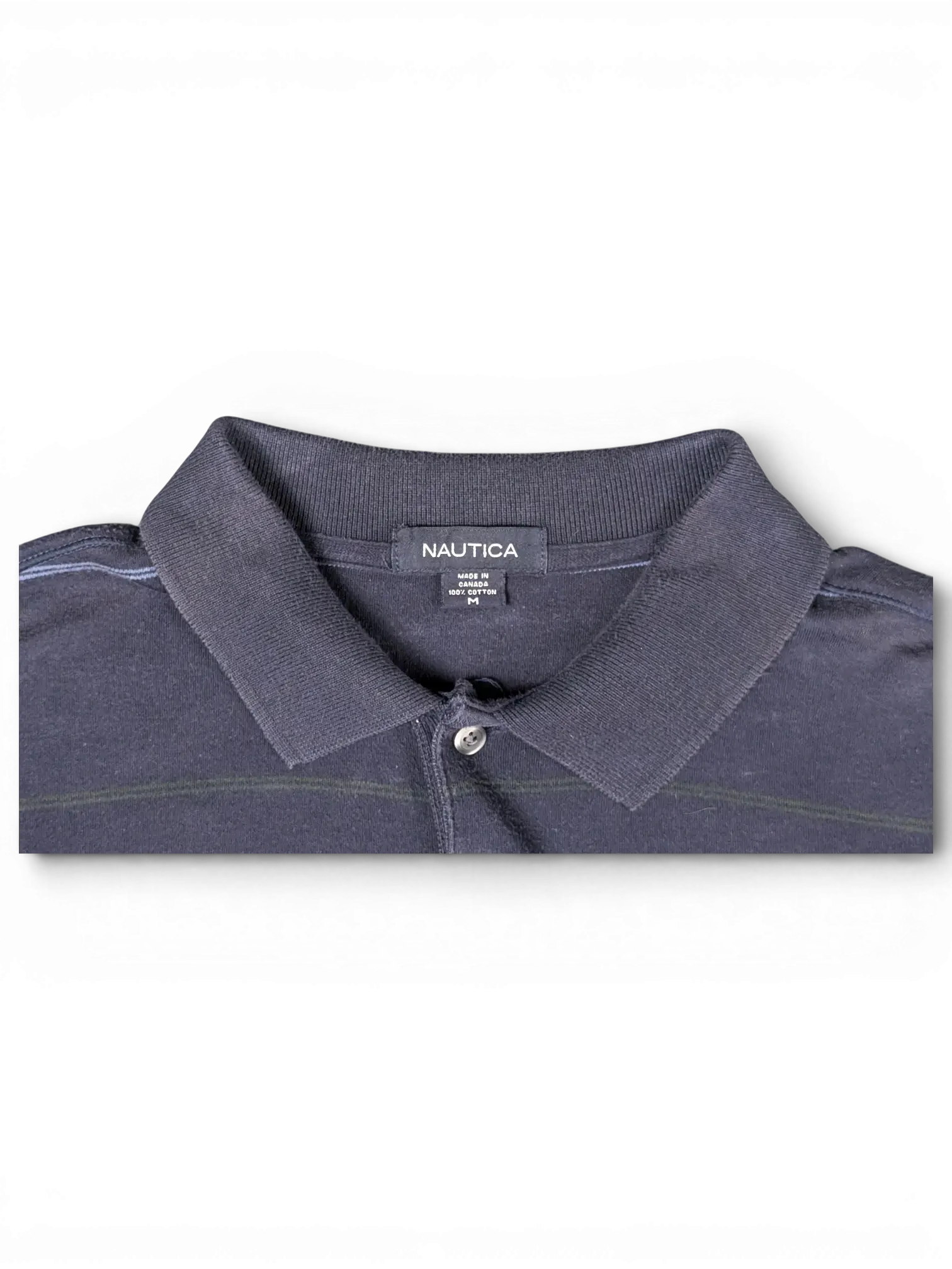 JAKE & IPI pre-owned navy Nautica polo shirt with subtle horizontal stripes and a ribbed collar