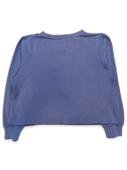 Back view of a navy blue JAKE & IPI Converse Cropped College sweatshirt with a raw hem and long sleeves.