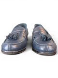 JAKE & IPI navy blue leather tassel loafers with a classic slip-on design and stitched detailing