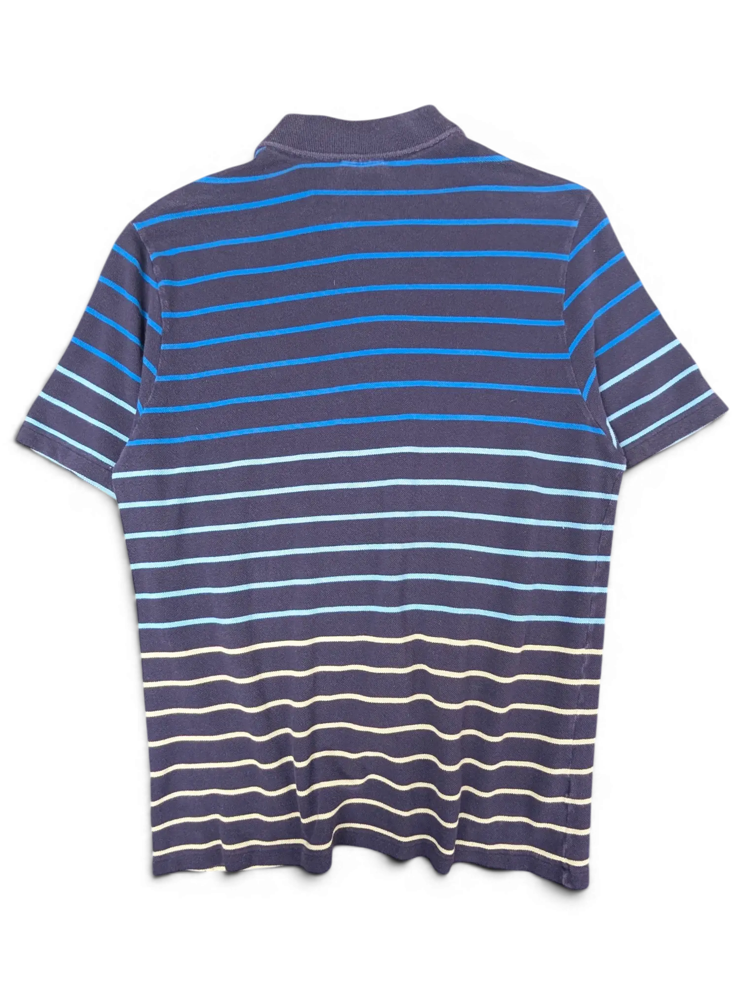 JAKE & IPI pre-owned navy polo shirt with horizontal blue, grey, and beige stripes and a classic collar