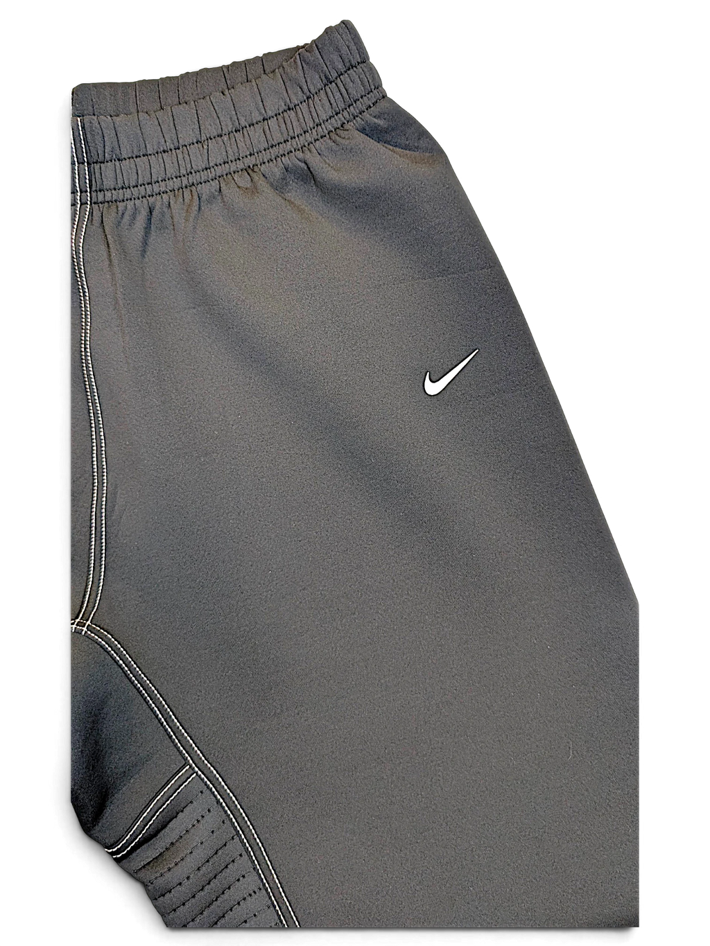 JAKE & IPI pre-owned black Nike Dri-FIT performance track pants with white Swoosh logo and contrast stitching
